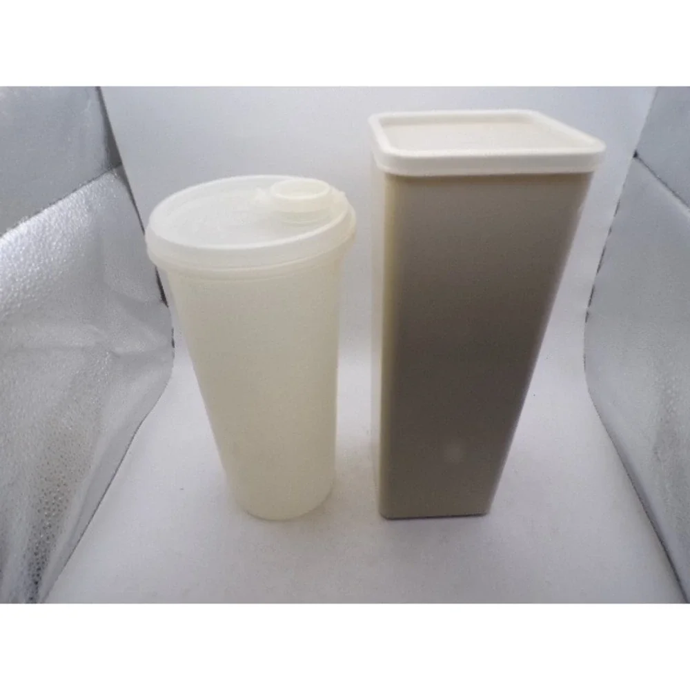 Vintage Tupperware Set Almond Square Modular Mate 1635-4 and Round Shaker Bottle